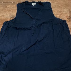 Dark blue crown and Ivy tank top with ruffle V-neck line